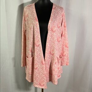 LuLaRoe Pink & White Heart Print Long Sleeve Open Front Caroline Cardigan